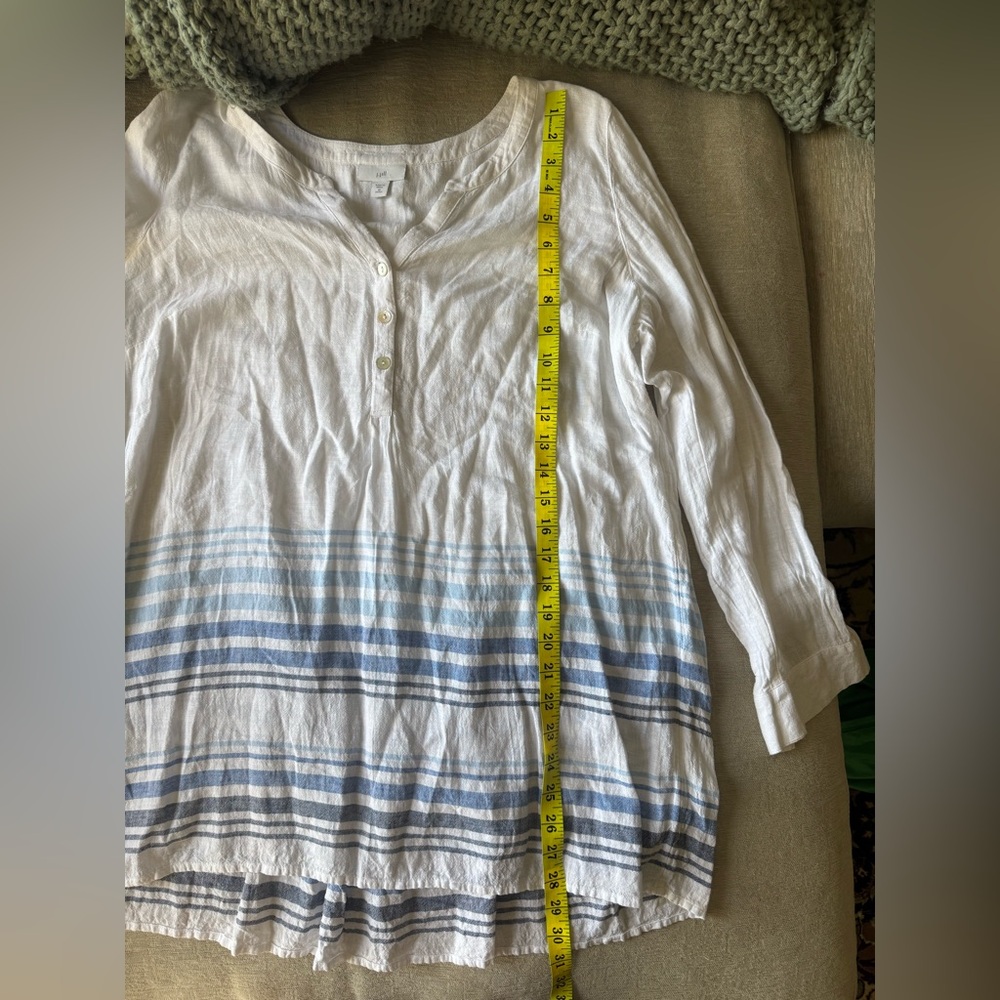 J.Jill Linen Blend Tunic Top Blue Stripe Boho Beachy Lightweight Petite M - Picture 9 of 9